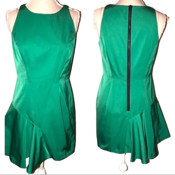 Milly Saxon Satin Taffeta Structeed Panel Mini Emerald Green - Picture 3 of 4